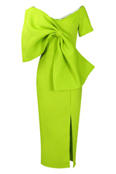 Von Prominenten inspiriertes fuchsiafarbenes formelles Partykleid mit Schleife